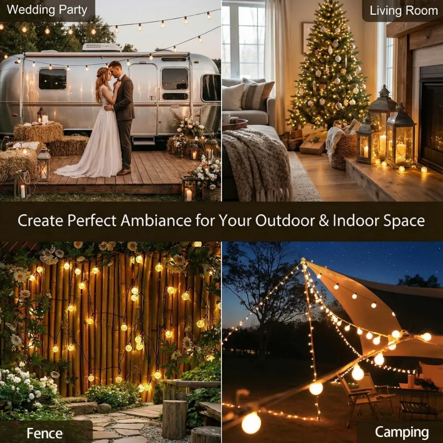 Outdoor Christmas LED String Lights - Waterproof Solar-Powered Decor - Perfect for Garden, Courtyard, Wedding & Terrace image 4