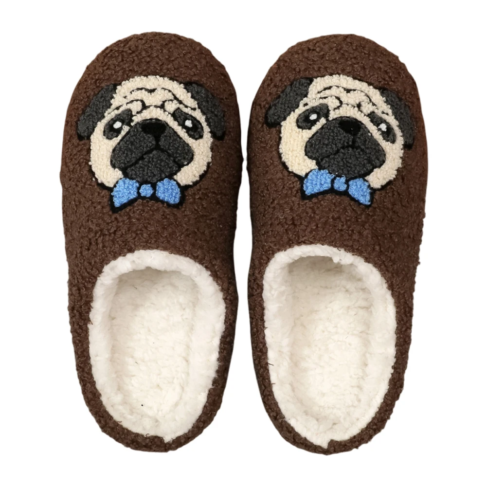 

Теплые домашние тапочки с рисунком мопса, нескользящие, удобные, пушистые, на толстой подошве, для мужчин и женщин