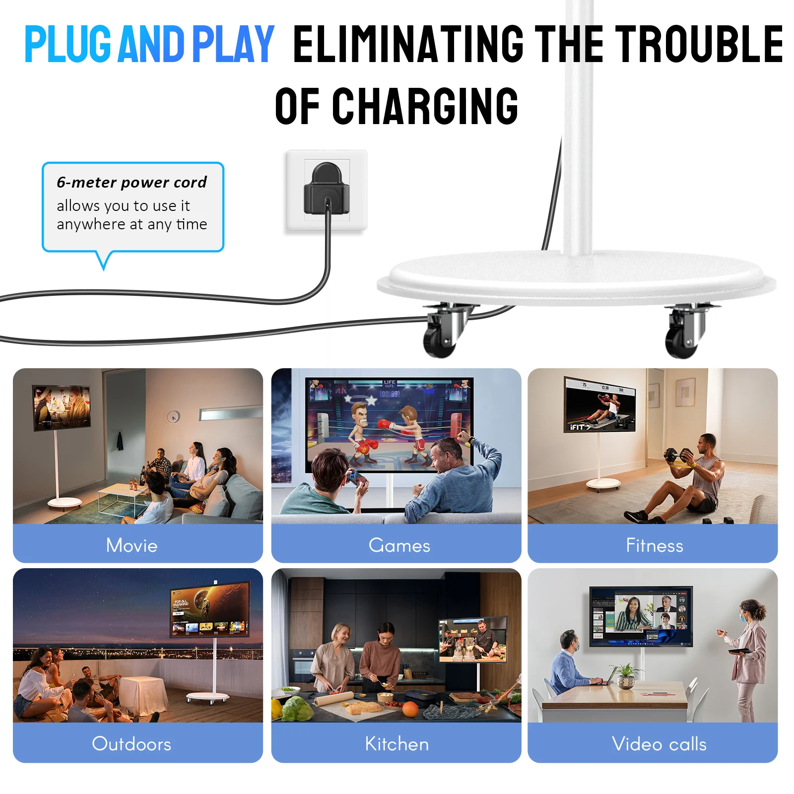 تلفزيون MWE 43/32 بوصة محمول يعمل باللمس، شاشة LCD قابلة للدوران 4K/2K (مع مصدر طاقة عبر كابل)، نظام التشغيل Android Type-C/USB/HDMI