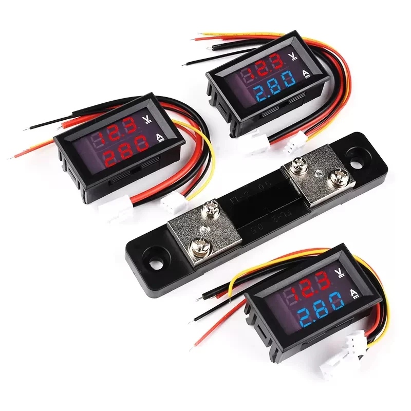 1set DC0-100V 50A LED Ammeter Voltmeter DC Dual Display A.V Digital Current Voltage Meter Red Blue+Current Diverter Kits