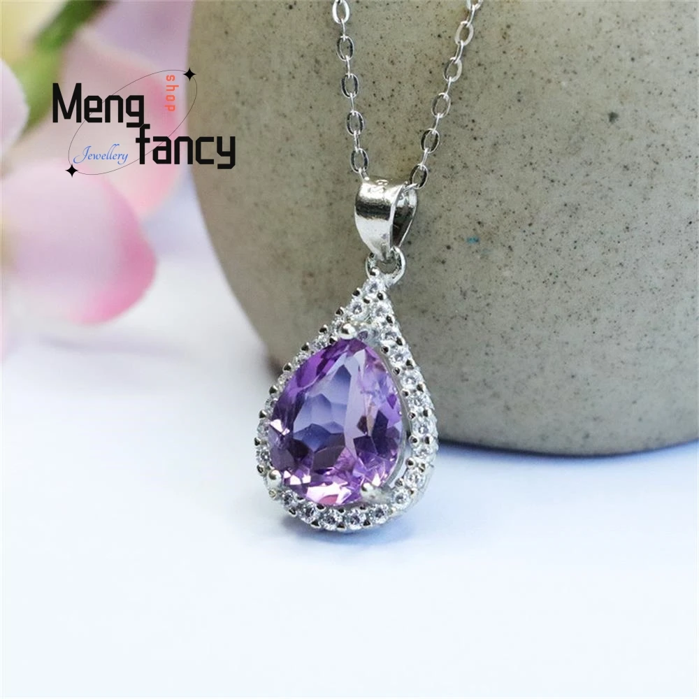 S925 Silver Natural Amethyst Water Drops Pendant Light Luxury Coloured  Exquisite Elegant Charm High-grade Treasure Fine Jewelry