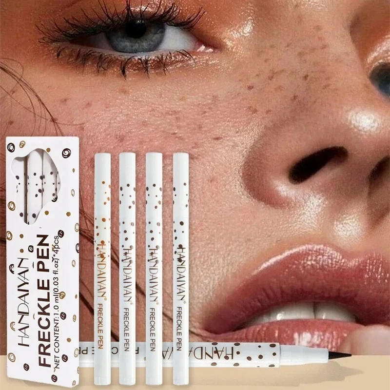 Lápis de carimbo de sardas faciais, 4 unidades, simulação natural de sardas, criação sem esforço, maquiagem afunkissada, caneta de ponto, delineador, maquiagem duradoura