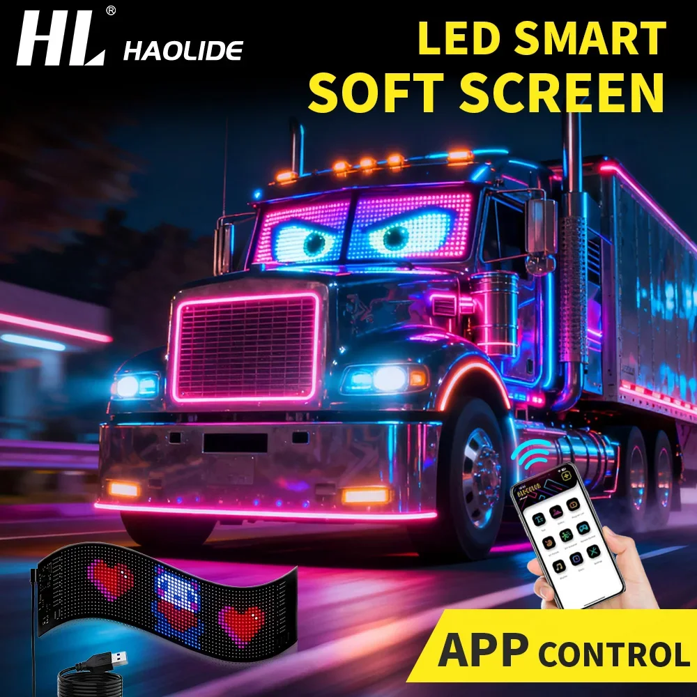 HLApp Control Scrolling Advertising LED Sign Led Eyes for Truck USB Custom Text Pattern Programmable Display Truck Car Devil Eye
