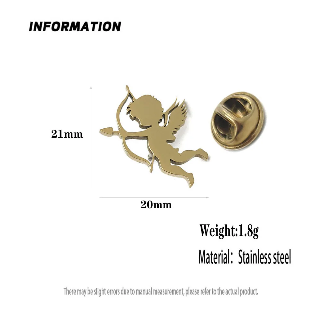 Модный позолоченный значок Купидона в стиле панк из нержавеющей стали, булавка для воротника мужского костюма, серебряная брошь, костюм, свадебные украшения