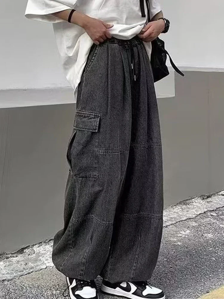 Baggy Jeans Women Oversized Vintage Denim Pants Men Retro Harajuku Wide Leg Jeans Casual Loose Elastic Waist Streetwear Trousers