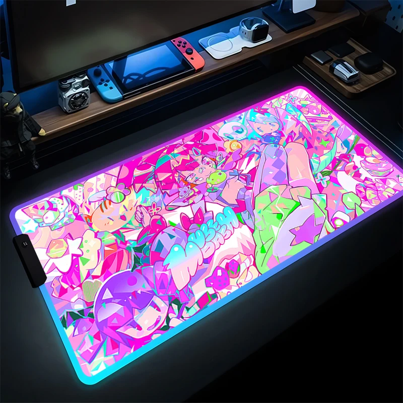 Mouse Pad Gamer RGB PC Computer Muse Dash Kawaii Desktop Mat LED Luminous Keyboard Pad Anime Gaming Accessories Mousepad Carpet