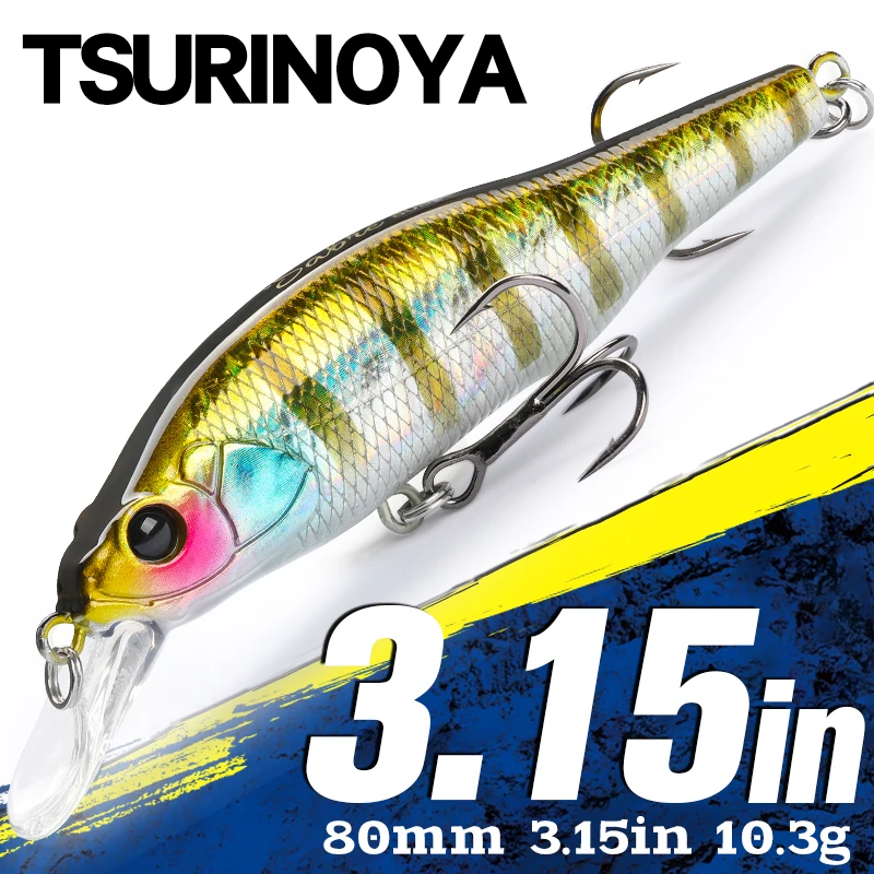 TSURINOYA 3.15in 80SP Suspend Minnow Sabre 80mm 10.3g Artificial Bass Pike Hard Baits Shiner Shad Fishing Lure Jerkbait