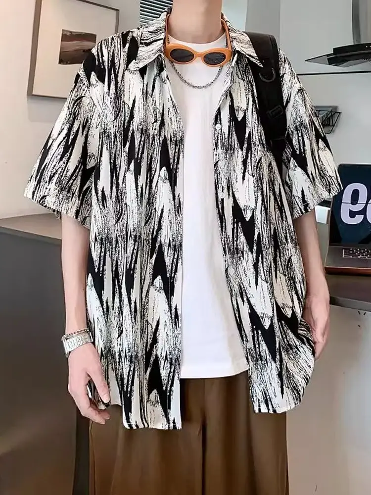 

Men's Summer ort Sve irt Loose Fit Lightweight Casual Beachwear Breathable Faion Outerwear for Teenagers
