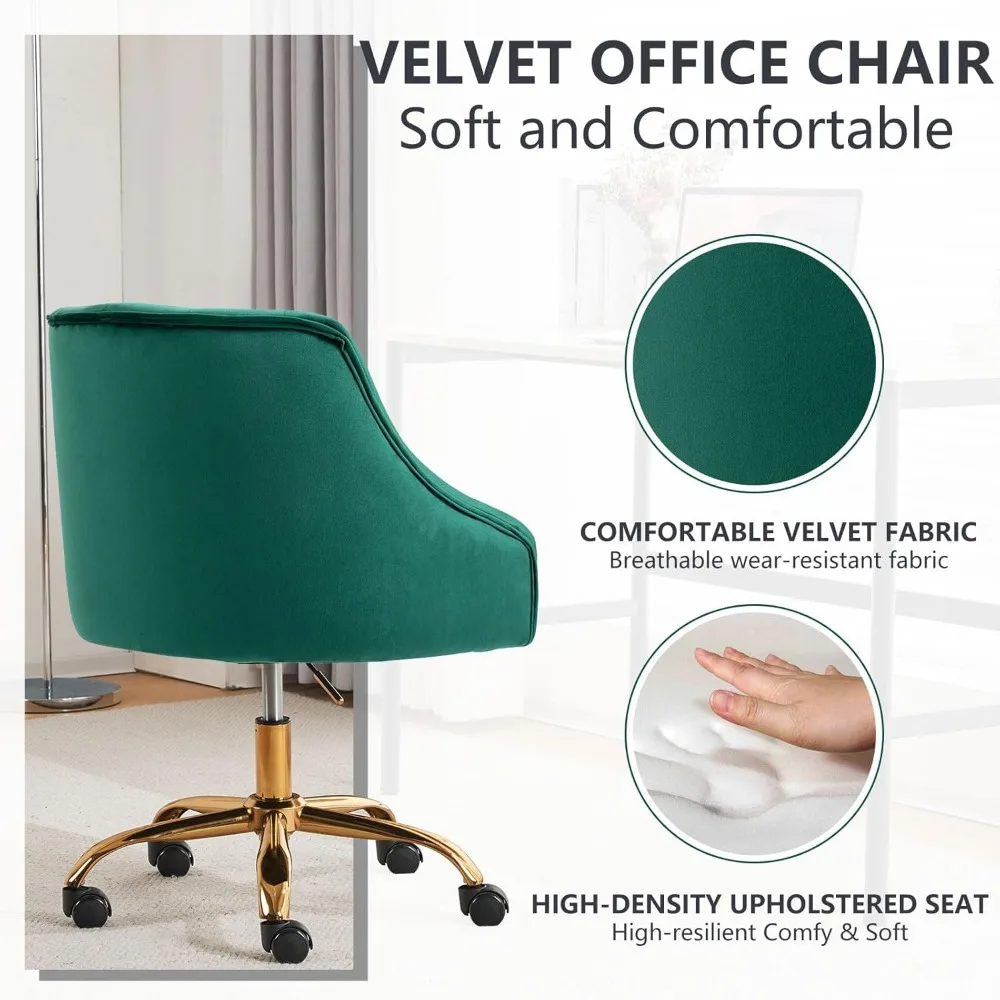 Glamorous Gold Swivel Office Chair with Vanity Fabric, 360° Rotation and Height Adjustment for Elegant Desk Setup
