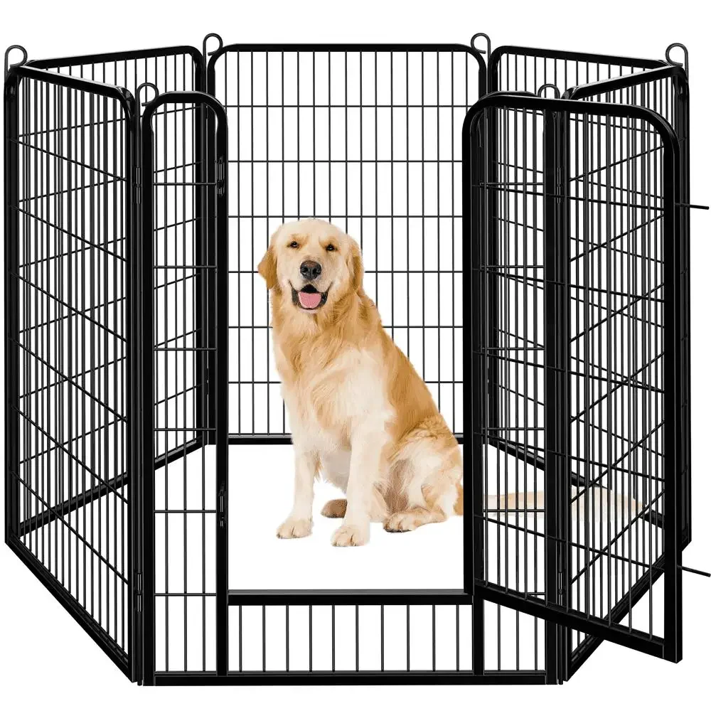 SmileMart 6 Panels Metal Dog Playpen Exercise Barrier Indoor Outdoor Pet Fence Black Iron Panels Dogs Ducks Rabbits Portable