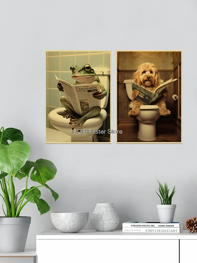 Dieren Badkamer Toilet Grappige Poster Kraft Papier Kat Kikker Kunst Home Decor Foto Diy Toilet Kamer Schilderij Muursticker Cadeau