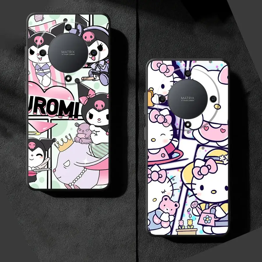 حافظة لهاتف Honor X6 90 X8 X5b Magic5Lite X7 70 200 400 Lite X9a 8X غطاء هاتف ناعم أسود Kawaii Sanrio Hello Kitty