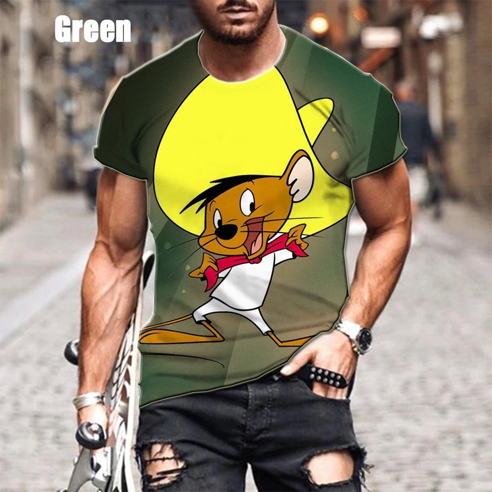 T-shirt à manches courtes pour hommes, T-shirt de sport unisexe, Anime classique, Rick Speedy Gonzales, Impression 3D, Dessin animé drôle, Été,