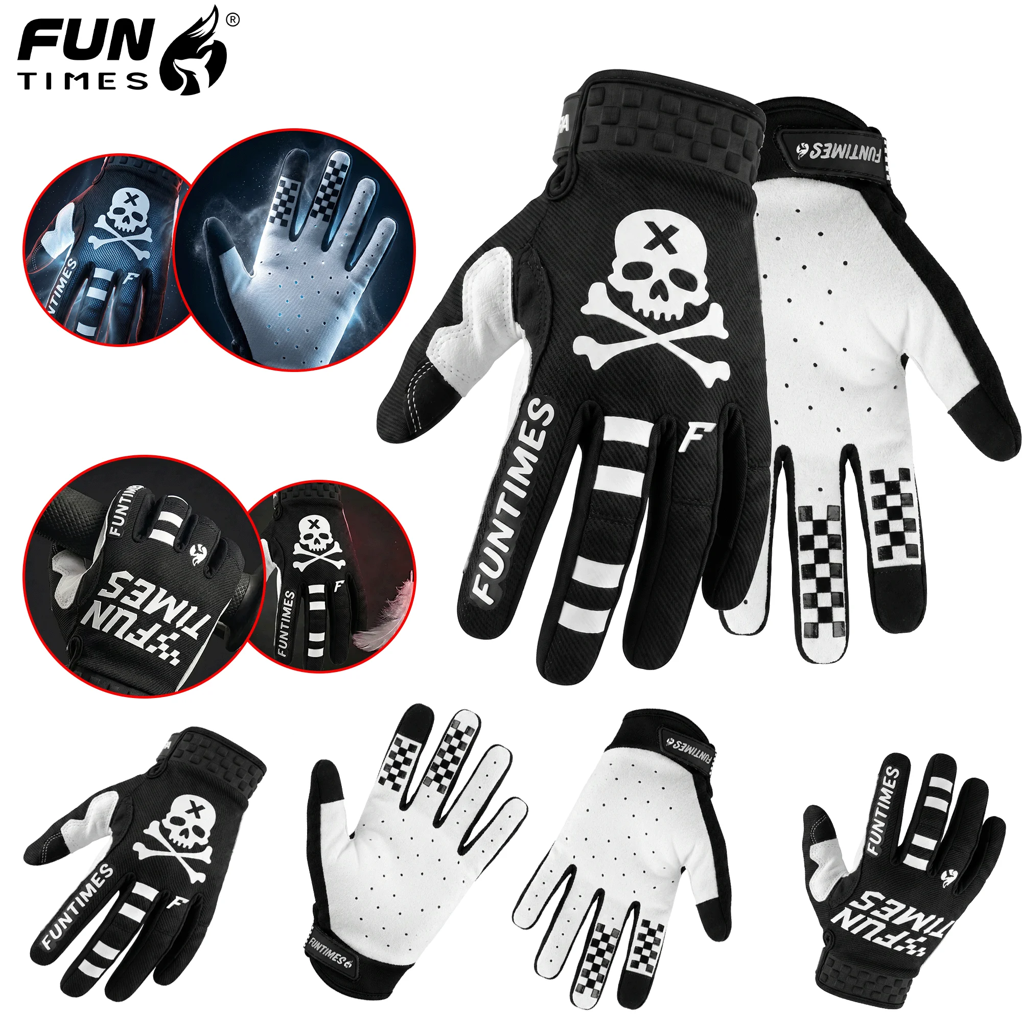 

FUNTIMES New Black And white Motorcycle Long Finger Riding Gloves for Men And Women