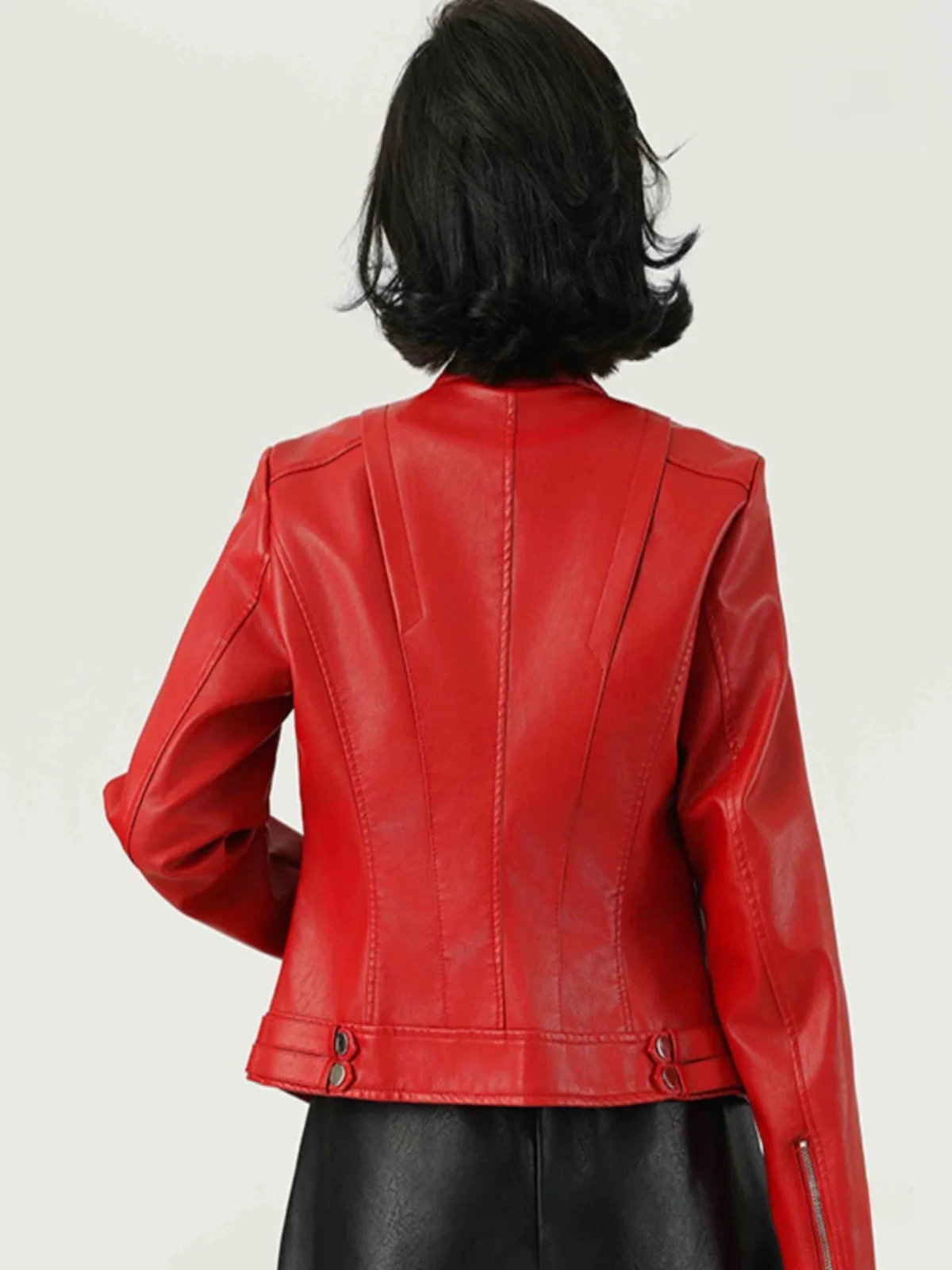 Faionable cuir rouge Jaet ort manteau mince col montant printemps automne rue Sle coupe ajustée en cuir PU fermeture à glissière