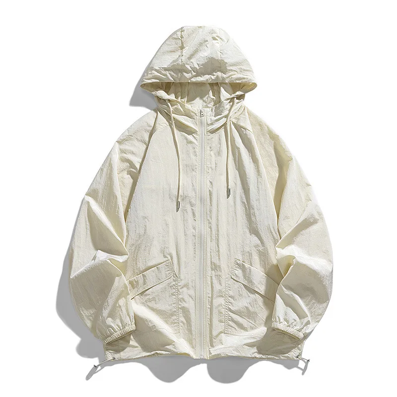 Summer Ice Silk Hooded Sun Protection Jacket Men Women Loose Breathable