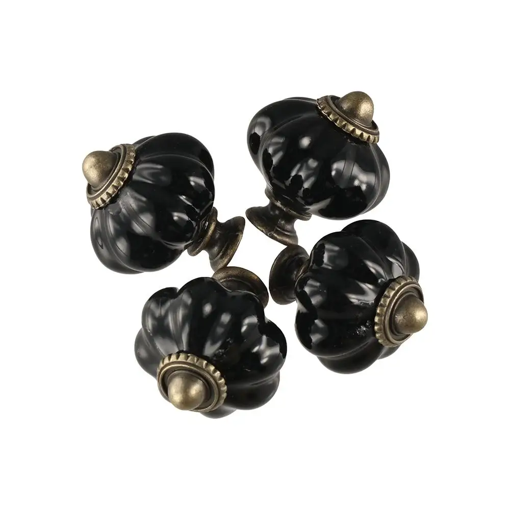 Simple Single Hole Ceramic Pumpkin Handle European Style Round Cabinet Knob Vintage Drawer Knobs Hardware