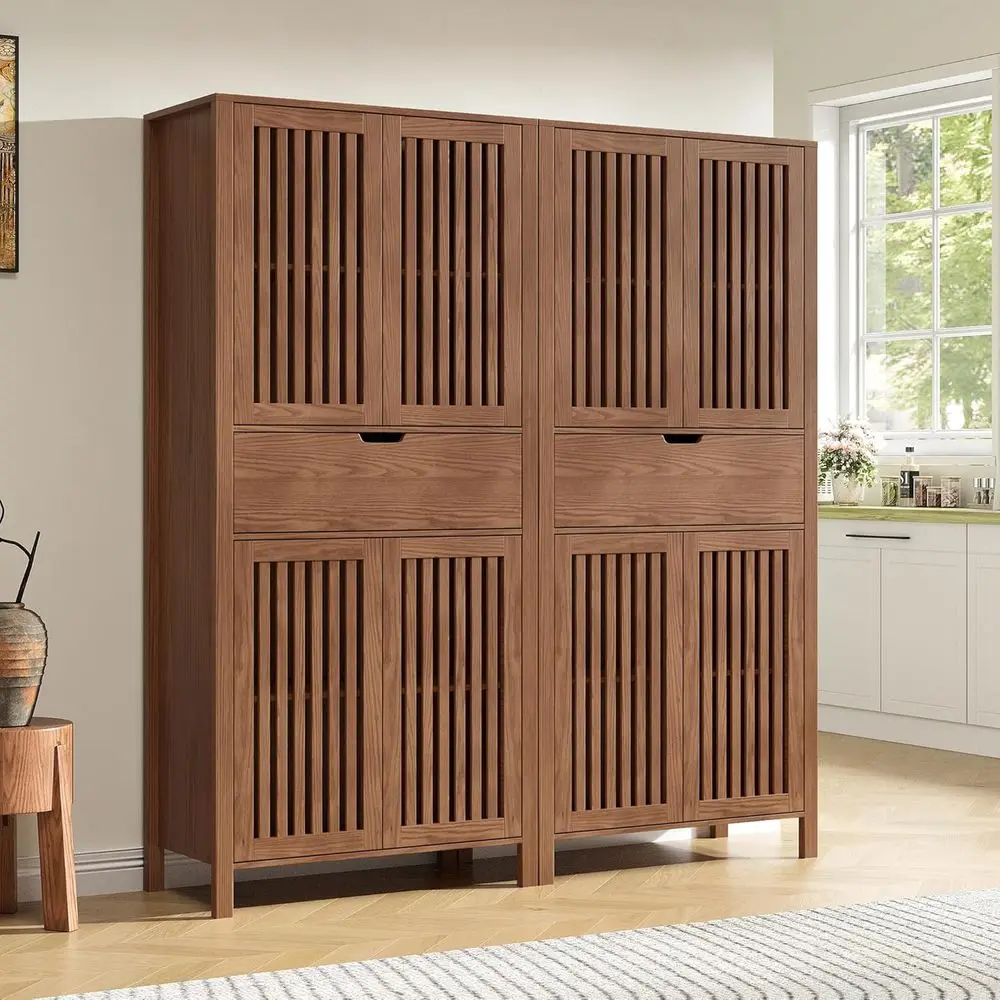 

Высокий шкаф для хранения в деревенском стиле, коричневый, с решетчатыми дверцами, регулируемыми полками и защитой от опрокидывания, для домашнего использования