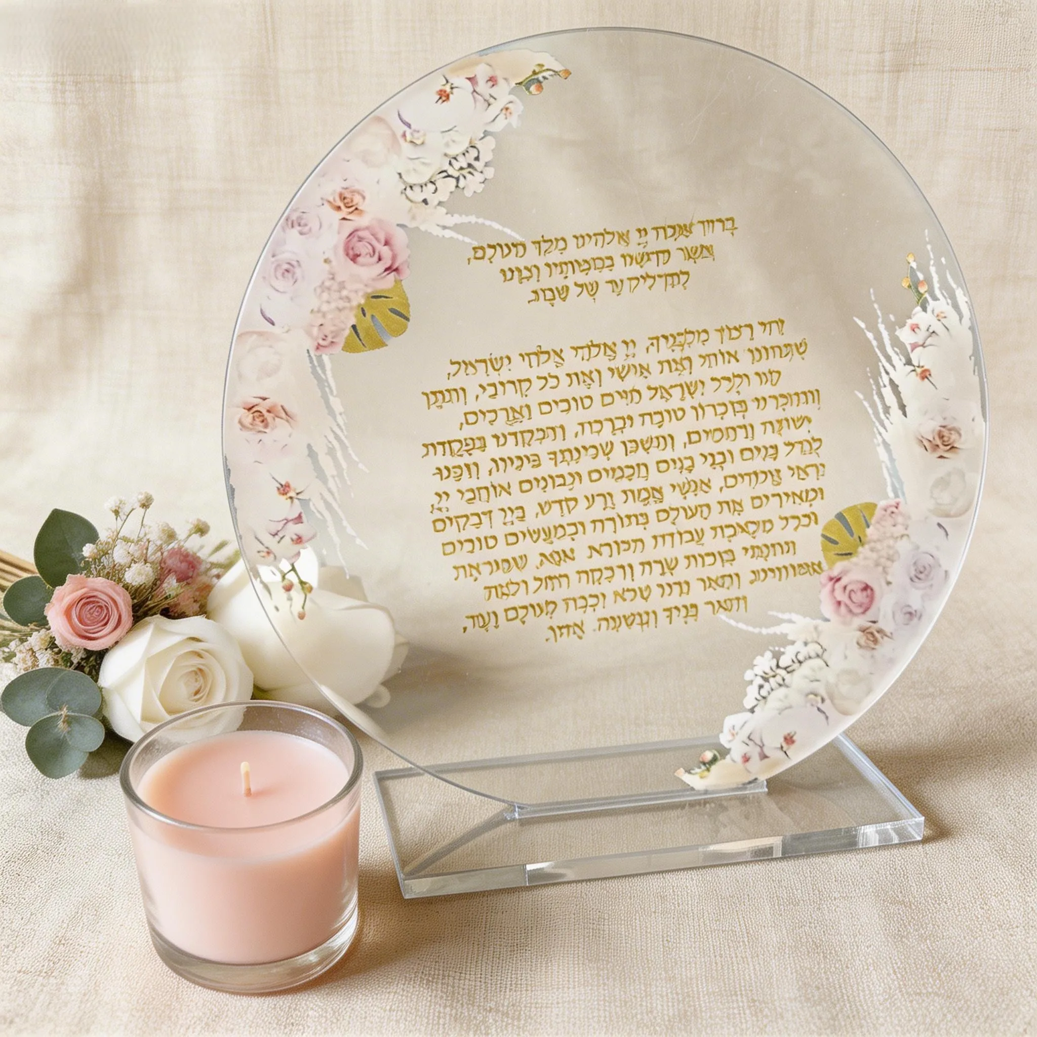 

Acrylic Wedding Invitation, Pink Floral,Pampas, Hebrew Invitations,Baptism Invite,Favor Decoration, 10Pcs