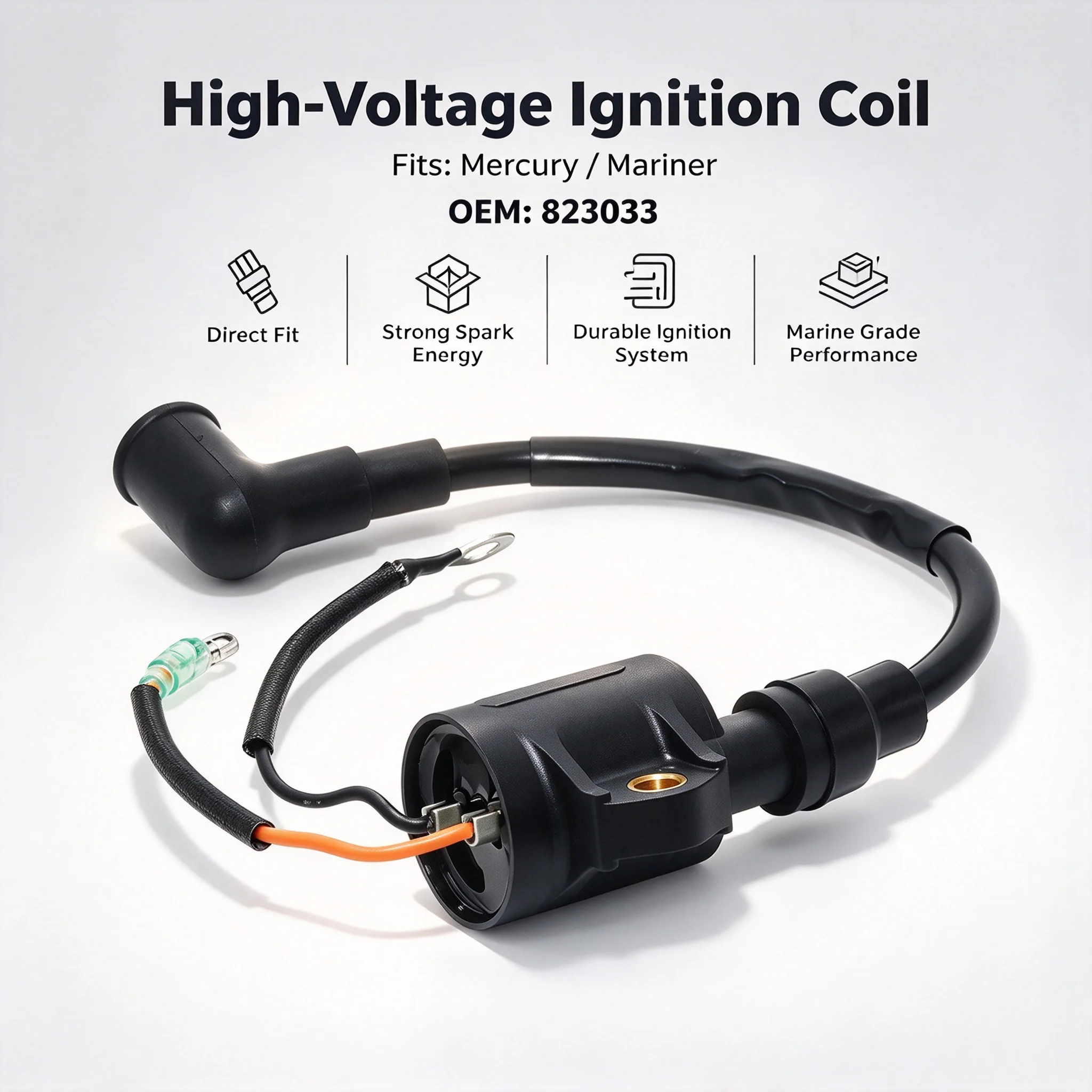 Ignition Coil For Mercury/Mariner 2HP 2.5HP 3HP 3.3HP OEM:823033