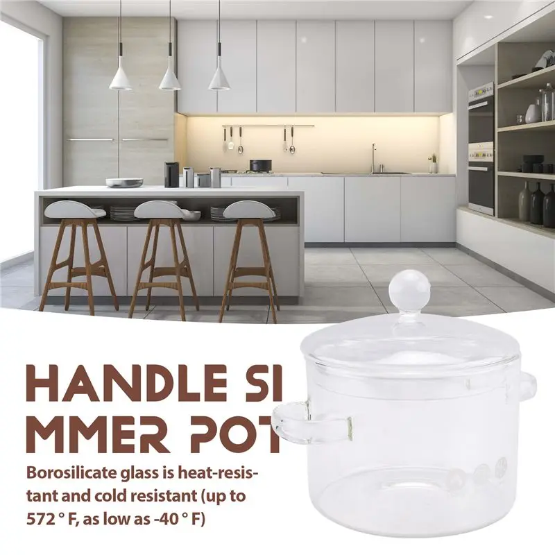 ABWZ-Glass Saucepan With Cover,Stovetop Cooking Pot With Lid And Handle Simmer Pot Clear Soup Pot, High Borosilicate 1400ML Dura