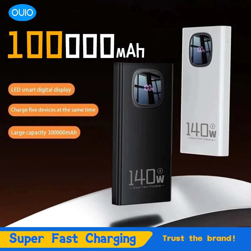 

100000mAh Power Bank 120W Super Fast Charging Battery High Capacity Digital Display Powerbank For iPhone Samsung Huawei Xiaomi