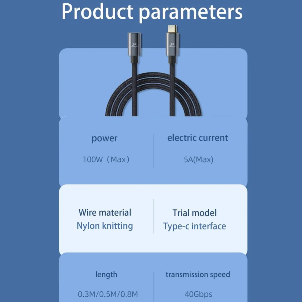 USB C Extension Cable 40Gbps USB4 Thunderbolt3 Type-C Male to Female 5A 100W Fast Charging 8K Video Extender for Laptop Docking