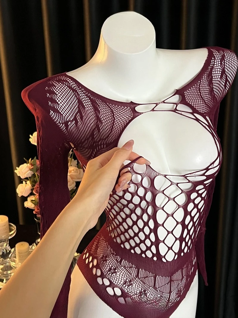 Seksowna, elastyczna sukienka z siateczki dla par, jednoczęściowa bielizna z wycięciami, ekscytujący i uwodzicielski strój do sypialni.