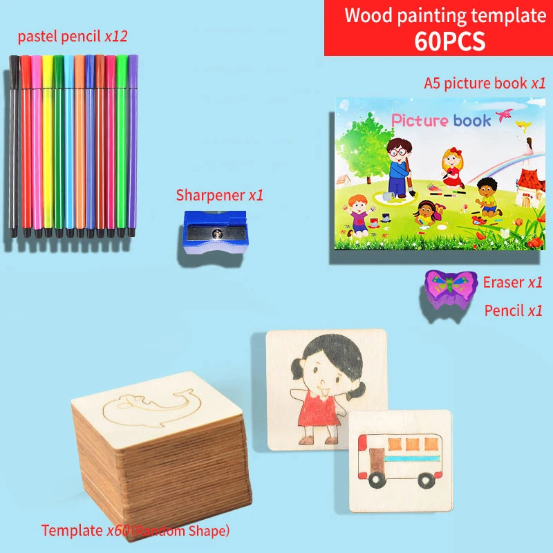 Montessori Kids Toys Drawing Toys Wooden DIY Painting Learning Educational Child Games Toys Puzzle Craft Toys for Children Gifts