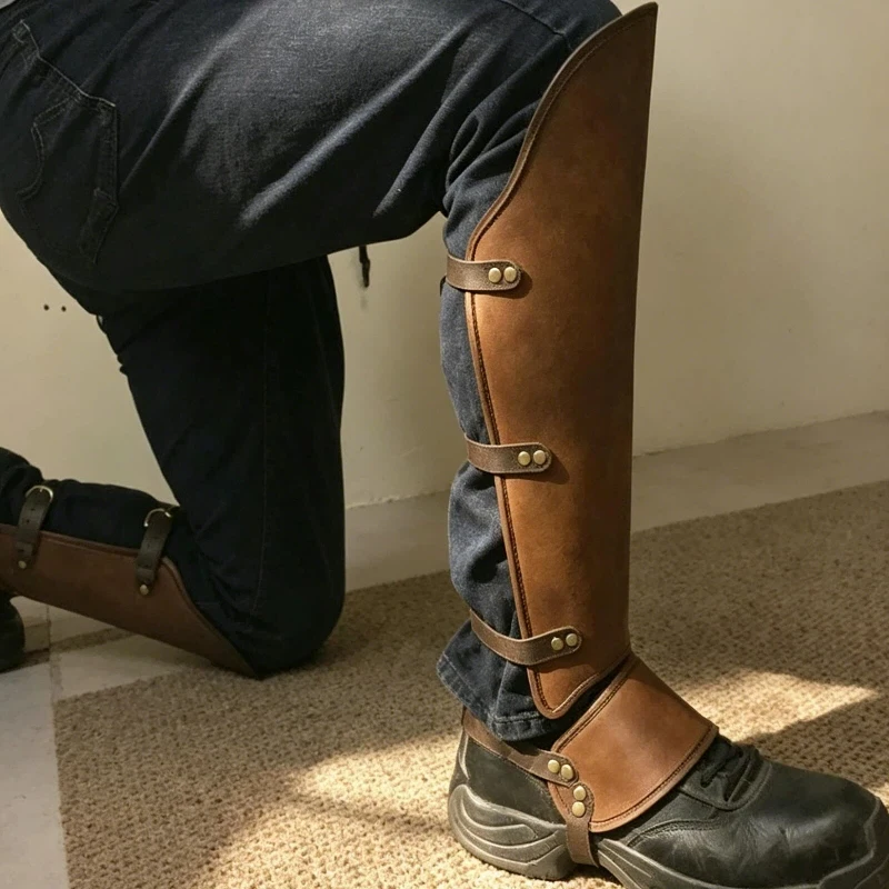 

Retro Medieval Renaissance Leather Leg Armor Soldier Cosplay Props Boots Aaccessories Adjustable Punk Vintage Leg Protector