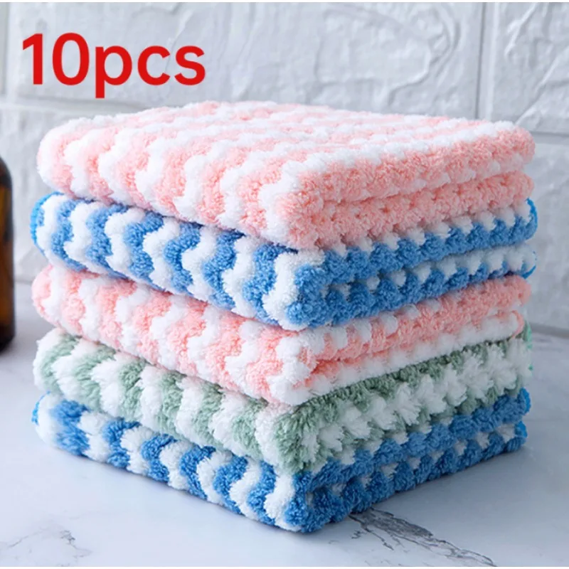 Coral Fleece Dishcloths Kitchen Super Absorbent Cleaning Cloths Scouring Pads Washing Dish Rags Glass Windows Wipe Towel