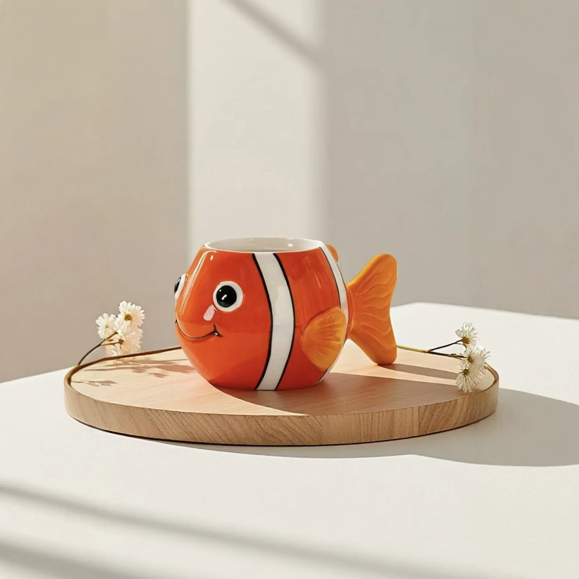3D Clownfish Ceramic Mug Cute Fish Shaped Coffee Tea Cup Novelty Gift for Kids Adults Home Office Decor