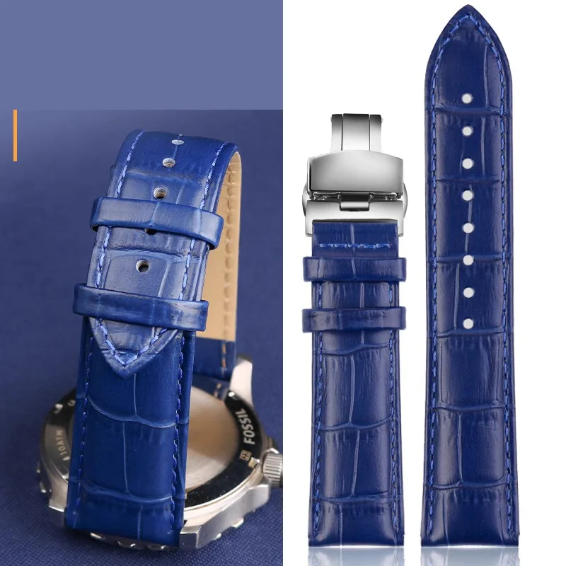 American Crocodile Leather Watch Strap Men\'s Blue Bamboo Joint Genuine Leather For Montblanc Omega Longines Tissto Bracelet 20mm