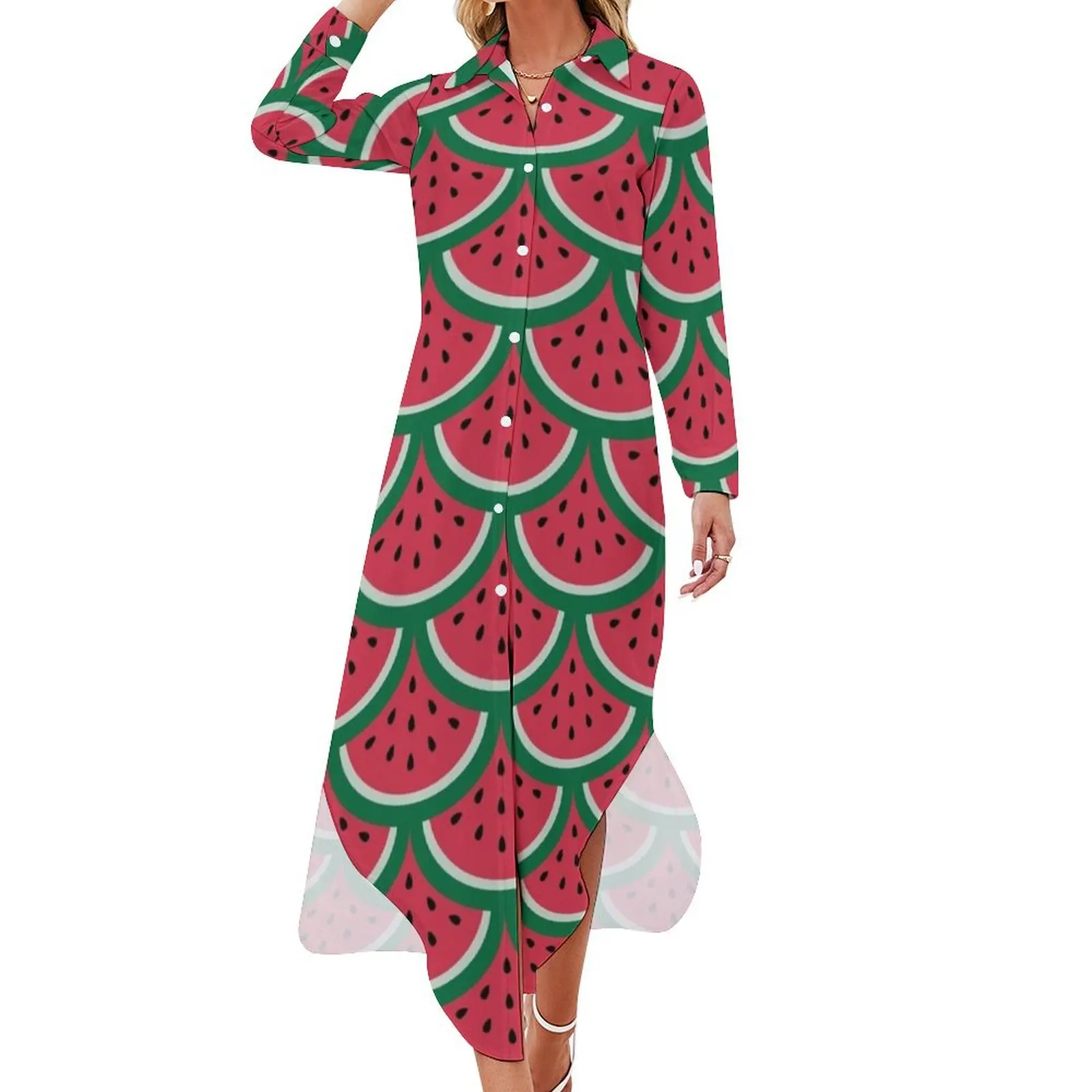 

Watermelon Scales Long Sleeved Shirt Dress luxury dresses luxury woman evening dress Women's summer long dress