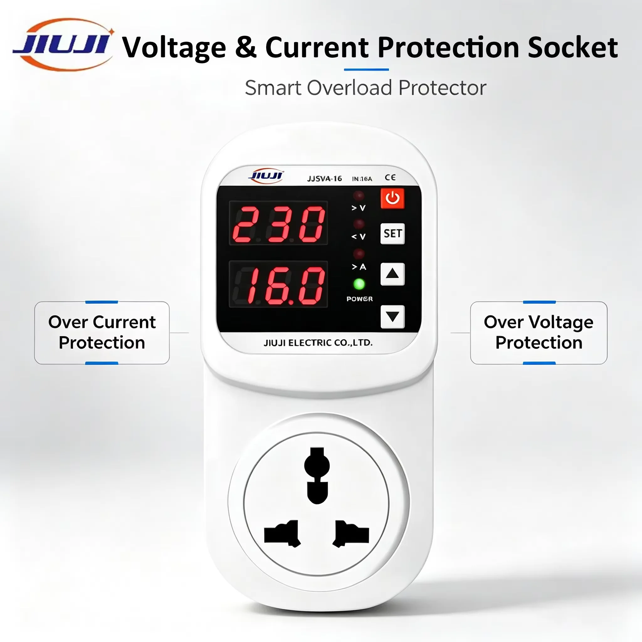 Automatic Voltage CurrentRefrigerator Protector Socket AC 220V Adjustable 1-16A Power Surge Protector