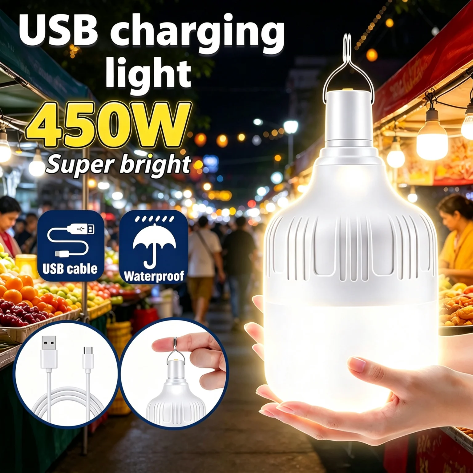 Power Outage Light - USB Rechargeable LED Camping Light Bulb,