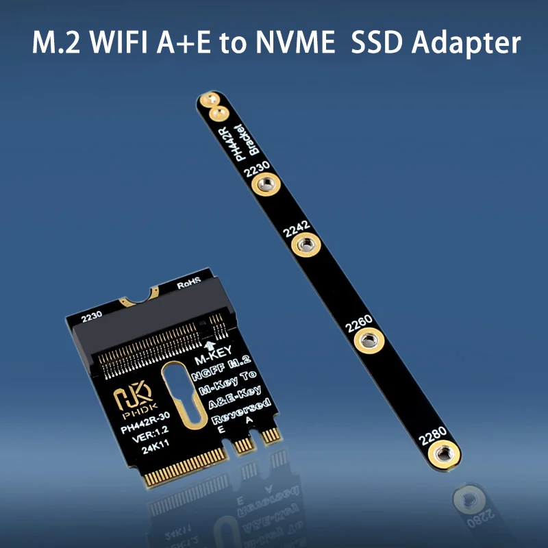 M.2 A+E to NVME SSD Adapter M2 WIFI Interface A/E Key to M Key PCIE 4.0 Riser Card with Bracket for 2230 2242 2260 2280 NVME SSD