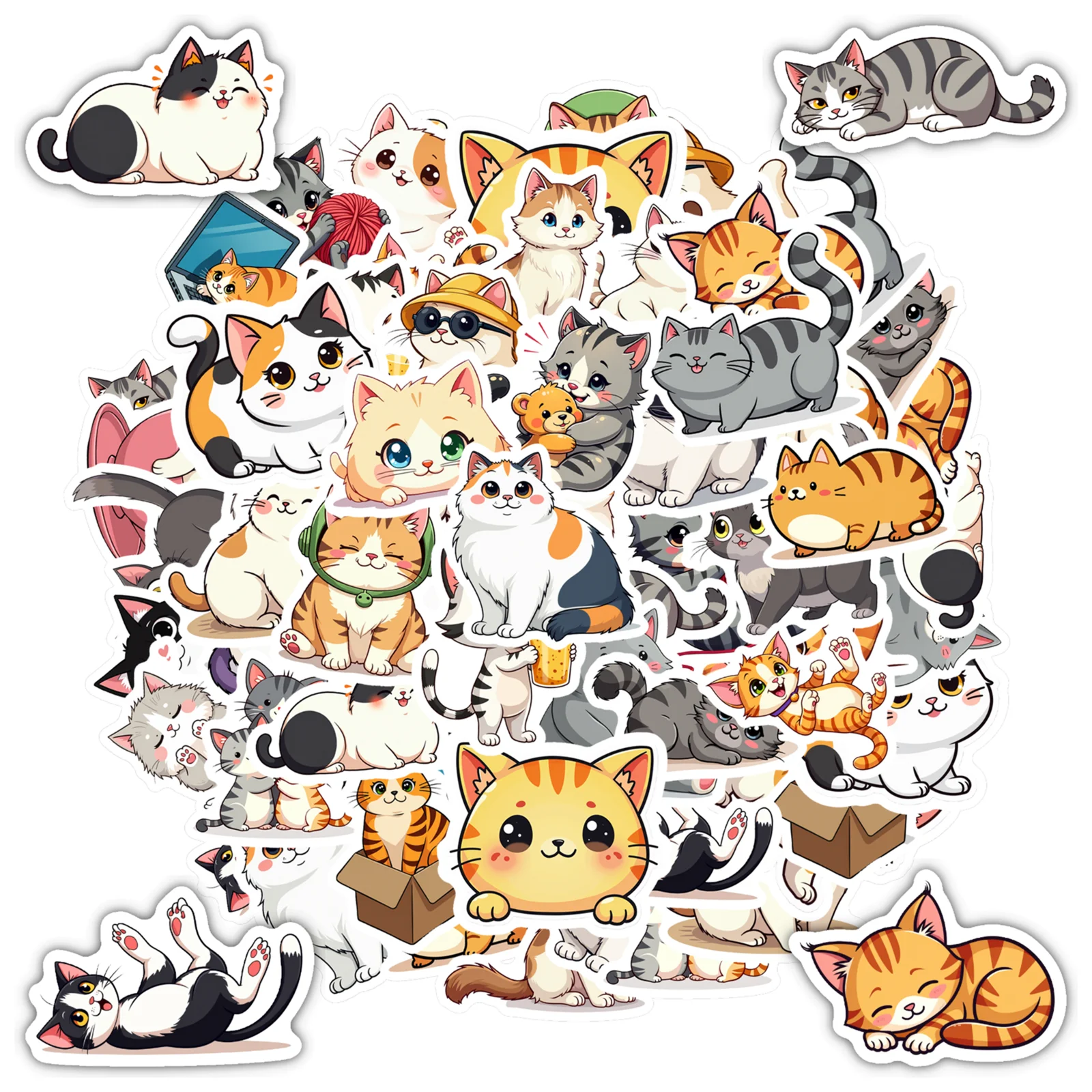 35pcs Cute Cats Stickers Playful Cute Animals Animal Stickers Stickers For Laptop Luggage Scrapbook Diary DIY