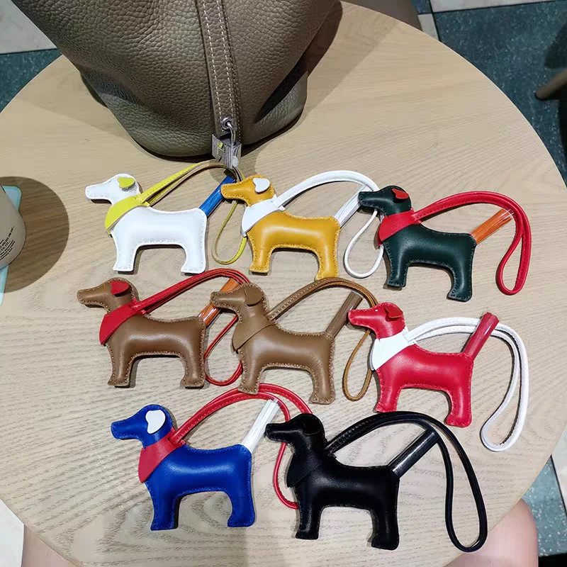 

Handmade Leather Dog Pendant Car Rearview Mirror Decorations Cute Little Dog Bag Accessories Creative Pet Supplies Bag Charm