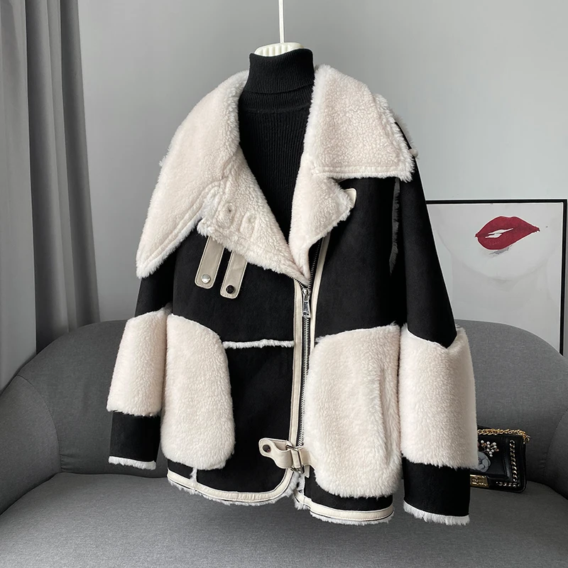 2023 New Fashion Women\'s Lamb Wool Fur Winter Loose Coat Female Girl Warm Sheep Shearling Jacket JT3316