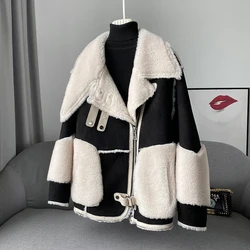 2023 New Fashion Women's Lamb Wool Fur Winter Loose Coat Female Girl Warm Sheep Shearling Jacket JT3316