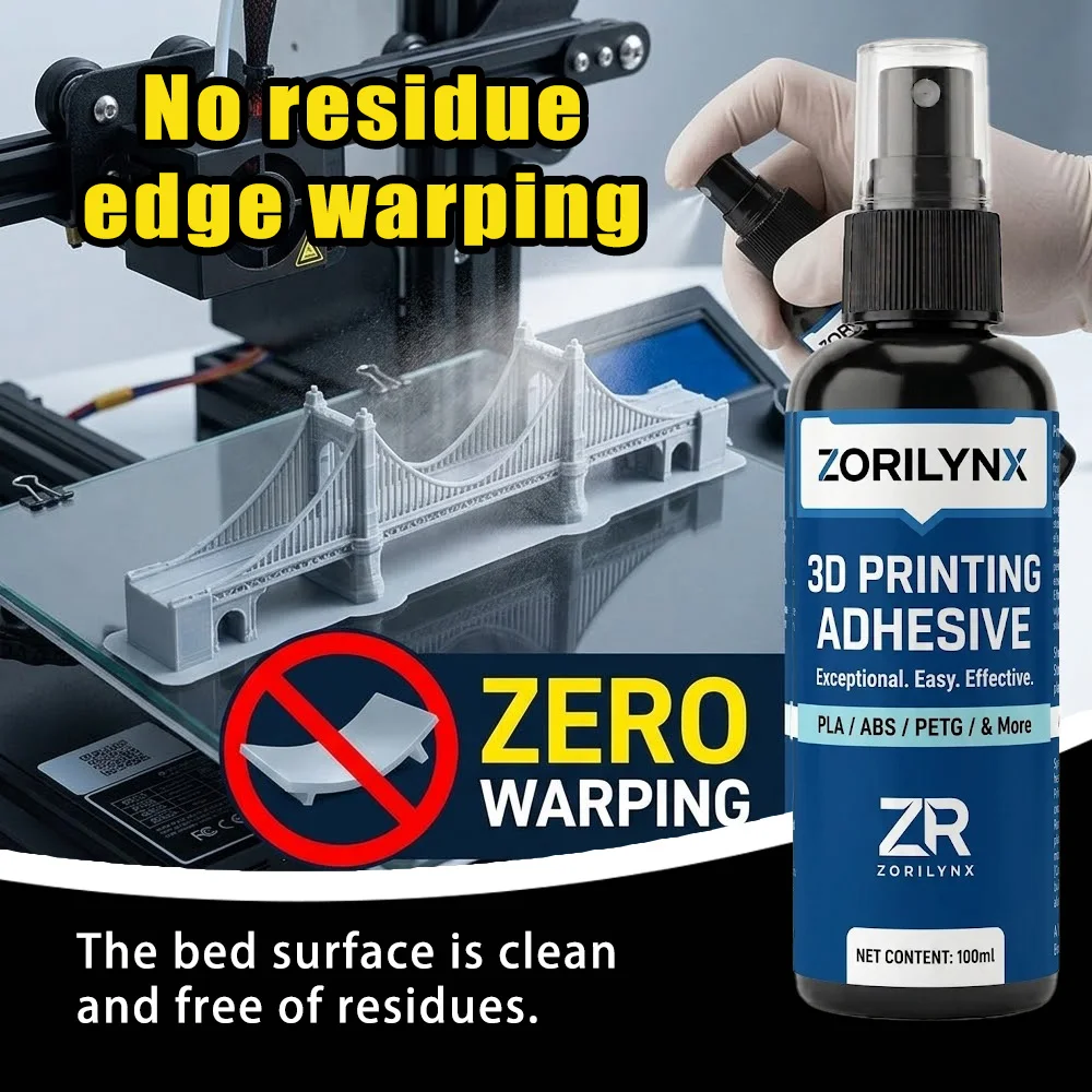 

100ml 3D Printing Adhesive Spray Anti-Warping Bed Glue for PLA ABS PETG Filament on Glass PEI Heat Bed Platform ZORILYNX
