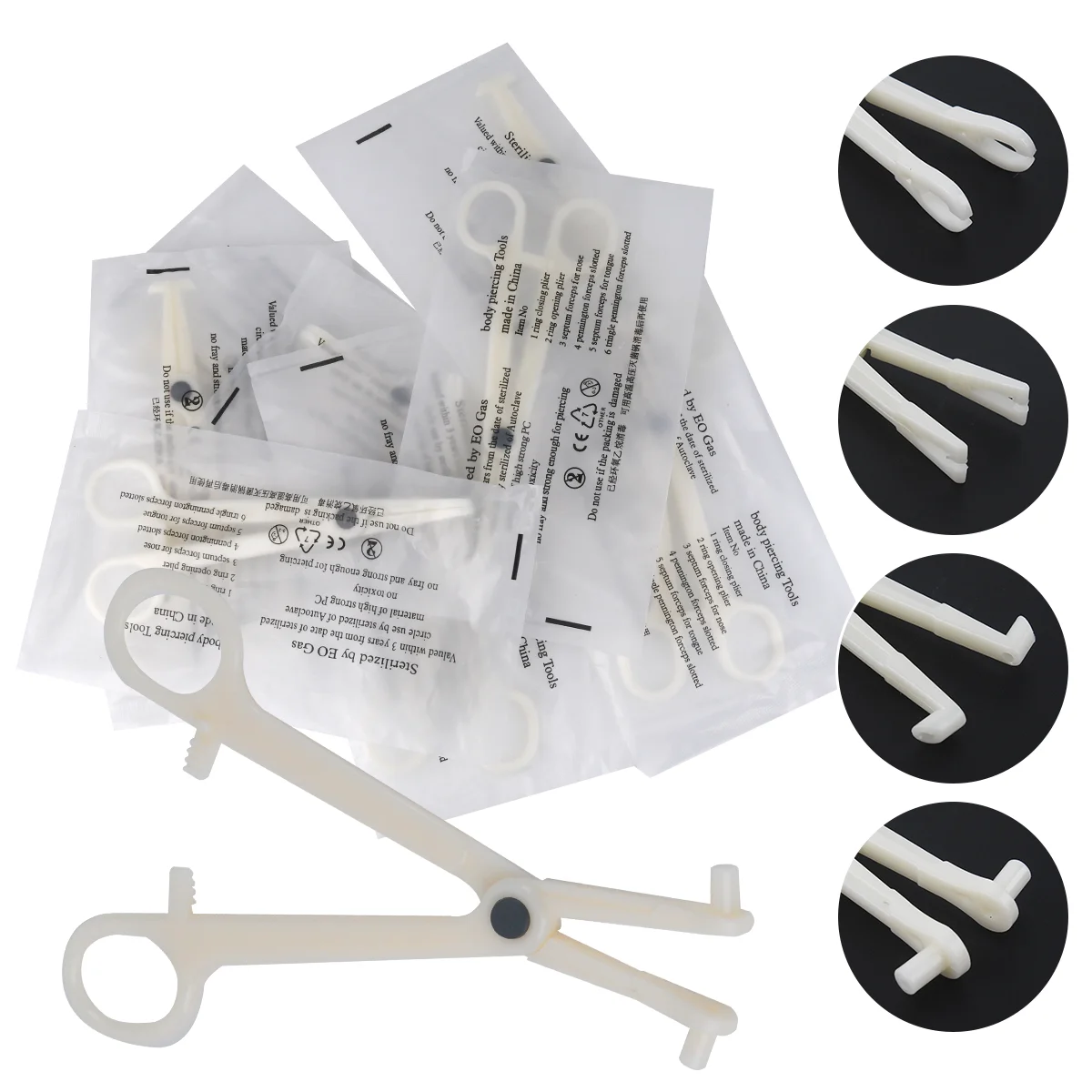 25PCS Disposable Sterile Slotted Round Navel Forceps Clamp Triangle Open Plier Ear Nose Piercing Tools Tattoo Piercing Supplies