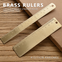 Retro Brass Straight Rulers Centimeter Inches Metal Triangle Ruler Protractor Stationery Measuring Tool School Office Supplies