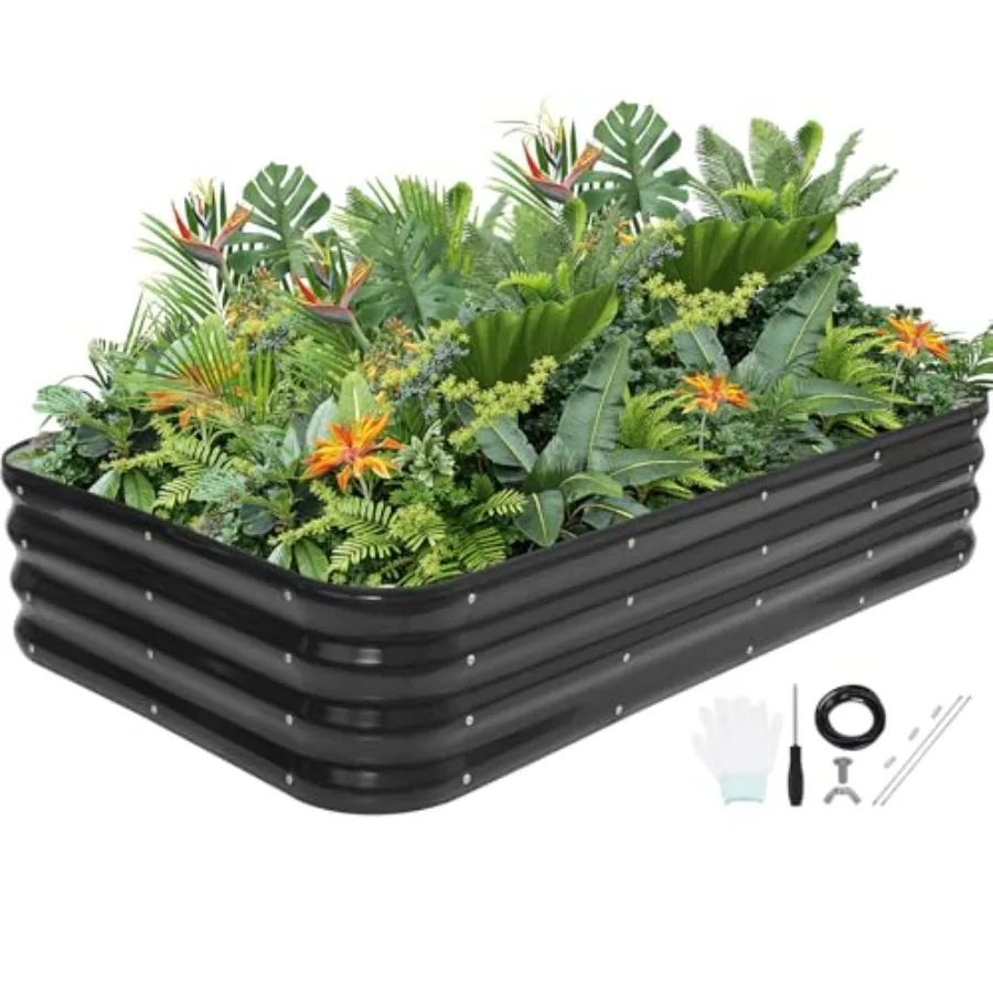 

Комплект регулируемой приподнятой грядки 4-в-1 из оцинкованного металла для овощей и цветов, высота 12 дюймов, различные размеры: 5x3x1 фут, 4x...