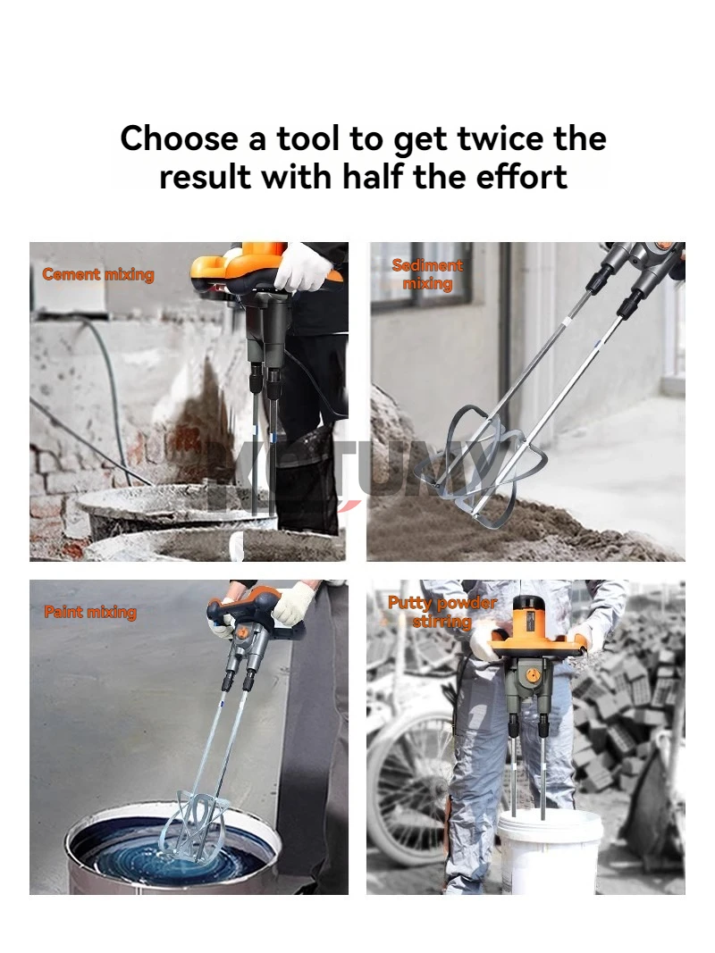 1800W Industrial Cement Mixer Speed Adjustable Handheld Paint Putty Powder Cement Plaster Mortar Coating Mixer