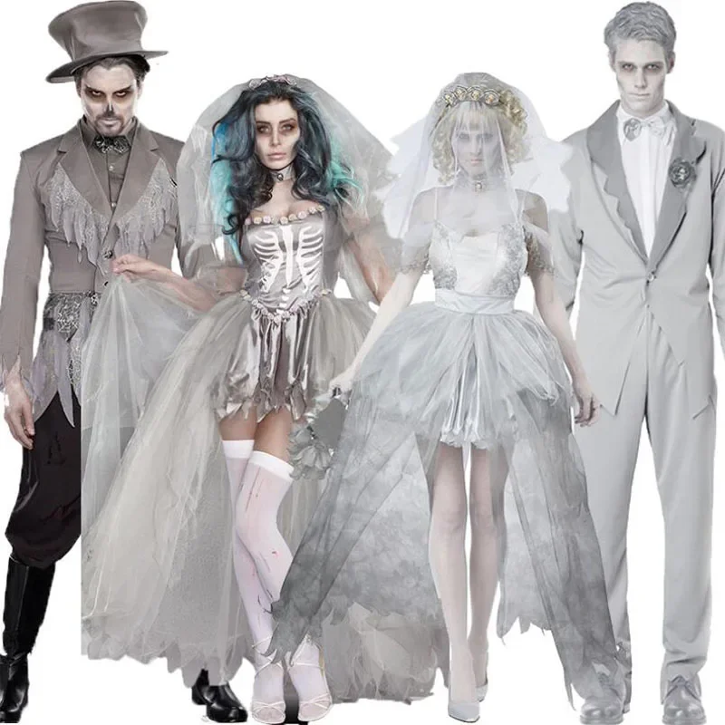 

Halloween Cosplay Costume Women's Vampire Couple Uniform Men's Horror Ghost Dead Zombie Corpse Bride Dress