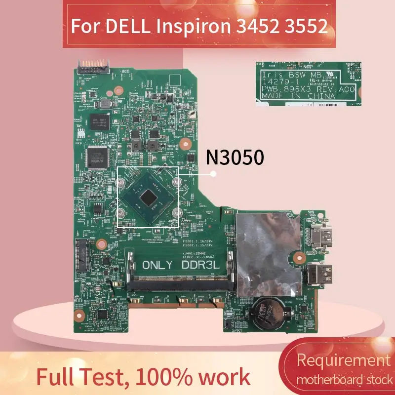 14279-1 For DELL Inspiron 3452 3552 Laptop Motherboard SR29H N3050 CN-00DTRW DDR3L Notebook Mainboard 100% Test OK