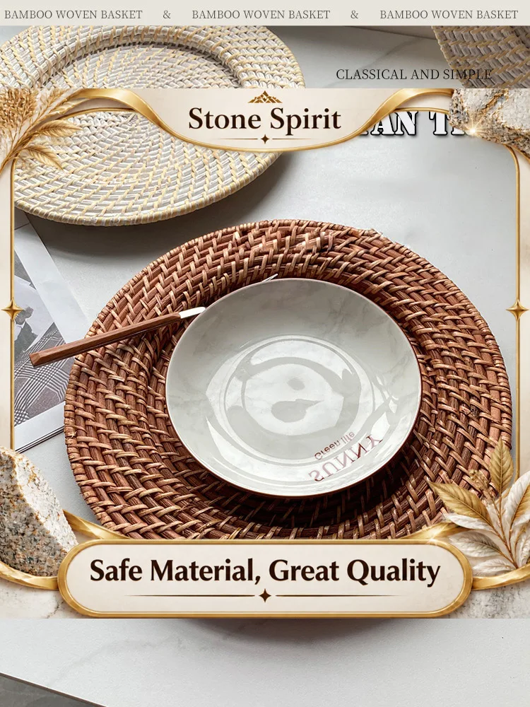 Handmade Rattan Tray of North America, Creative Storage, Coffee Bread Trays, Living Room Tabletop Decoration, Home Decoration, 3