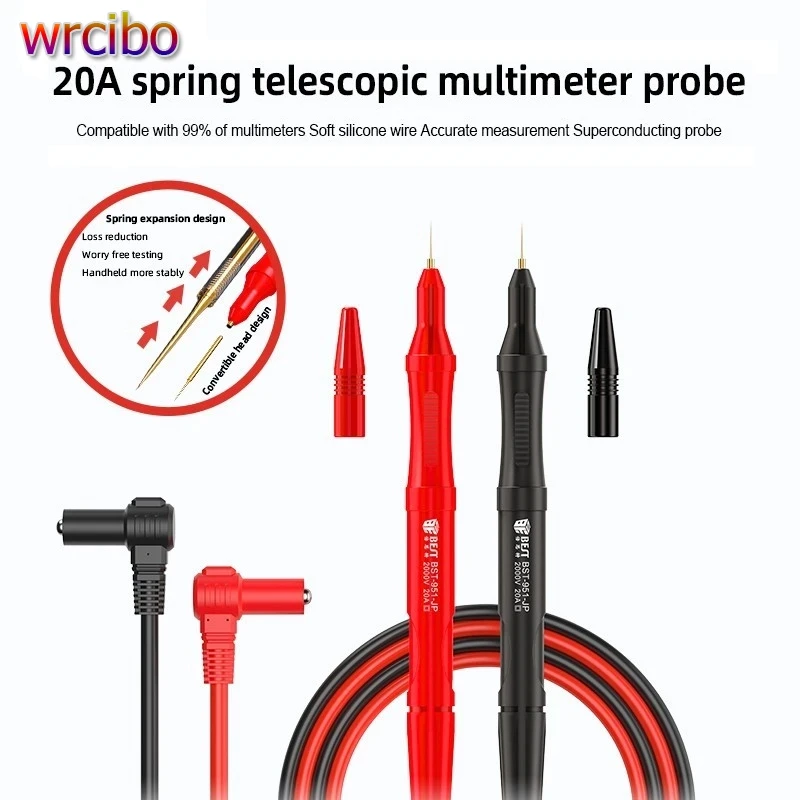 BST-951-JP 20A Spring Telescopic Multimeter Pen Line Soft Silicone Wire Accurate Measurement Superconducting Probe Test Leads